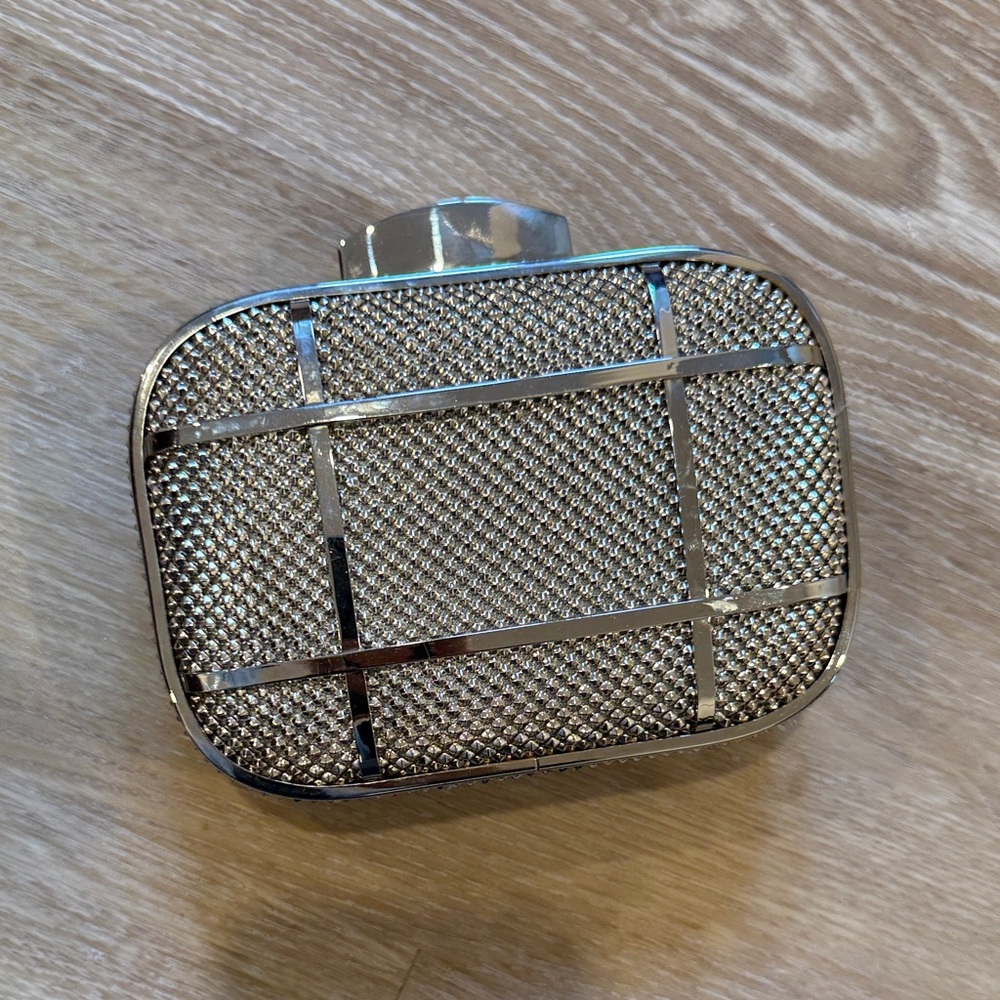 Whiting & Davis Silver Grid Mesh Evening Clutch